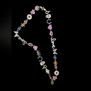 MELANIA CLARA Stainless Steel Multi Colored CZ "Good Luck" Necklace